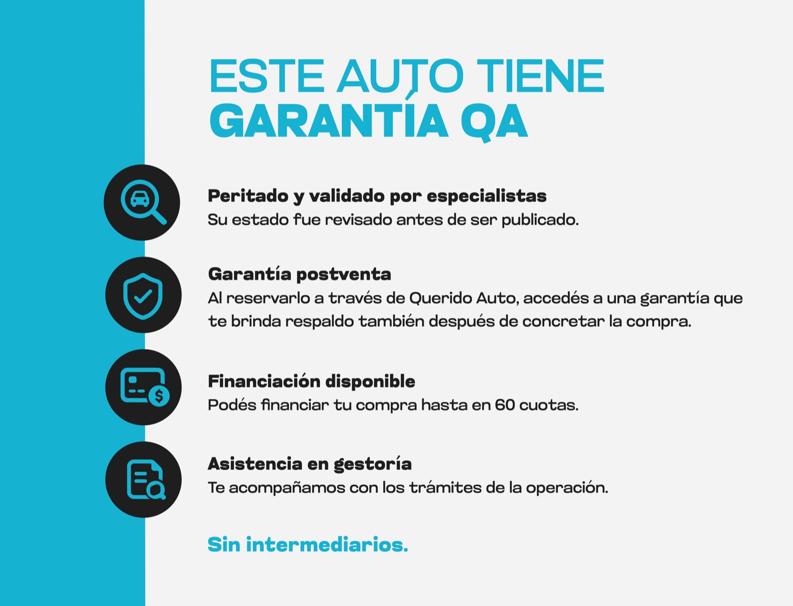 Este auto tiene garantía QA: peritado y validado por especialistas, garantía postventa, financiación disponible y asistencia en gestoría